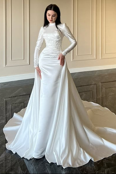 High Neck Lon Sleeve Mermaid Court Train Wedding Dress