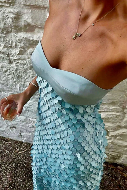 Sheath Strapless Long Prom Dresses with Sequins