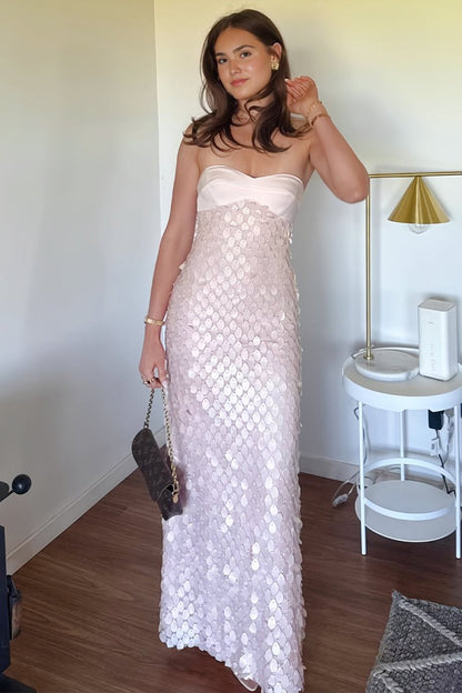 Sheath Strapless Long Prom Dresses with Sequins