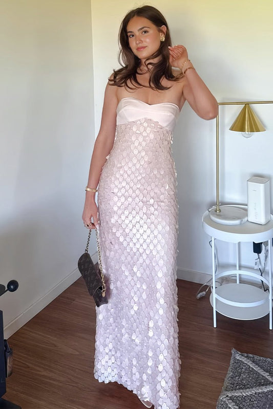 Sheath Strapless Long Prom Dresses with Sequins