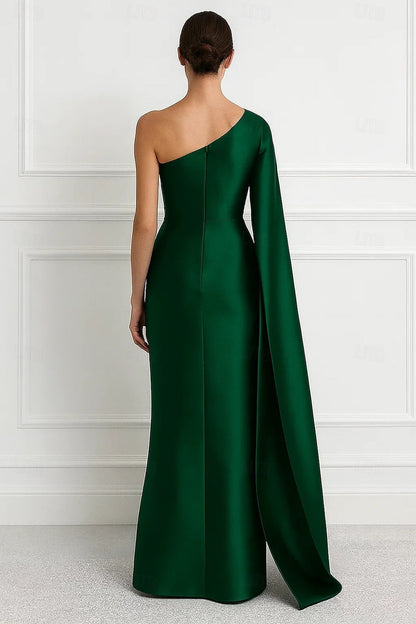 One Shoulder Shawl Sleeveless Applique Mermaid Evening Dress