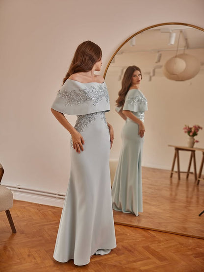 Off the Shoulder Mermaid Sequins Applique Floor-Legth Evening Dress