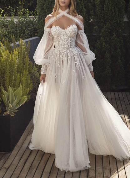 Lace Elegant Sweetheart Wedding Dresses Long Sleeves