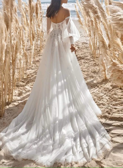 Lace Elegant Sweetheart Wedding Dresses Long Sleeves