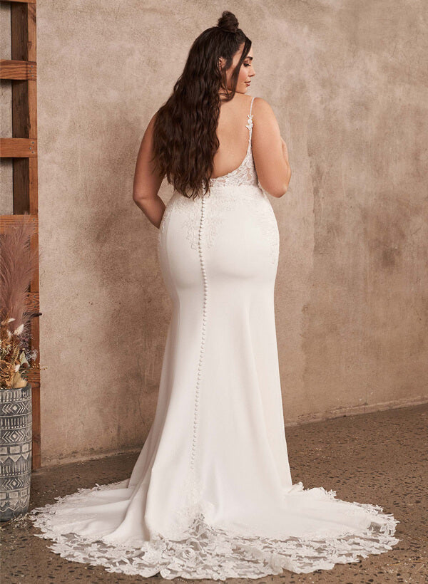 Lace Mermaid Fitted Wedding Dresses Open Back for Plus Size Women