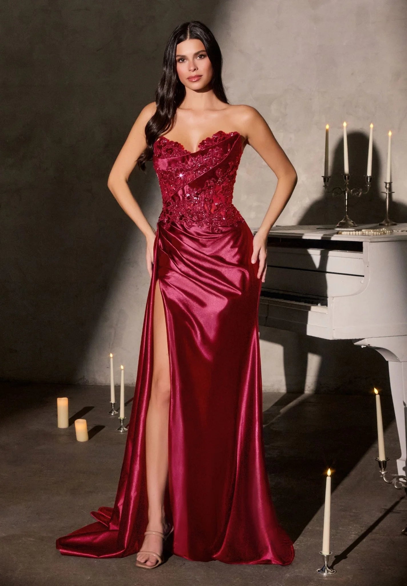 Applique Sweetheart Mermaid Sleevless Side Slit Prom Dress Floor-Length