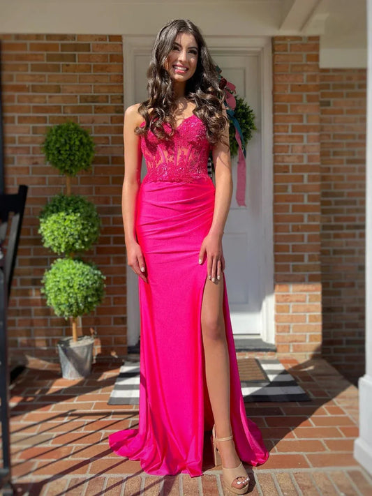 Long Fuchsia Prom Dresses Corset Formal Gown
