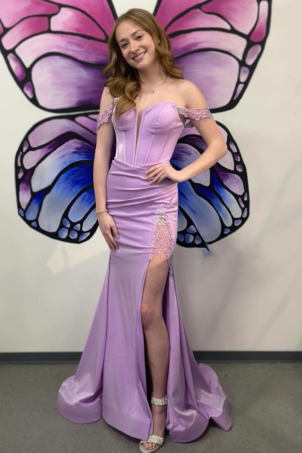 Stylish Mermaid Off the Shoulder Purple Corset Prom Dress