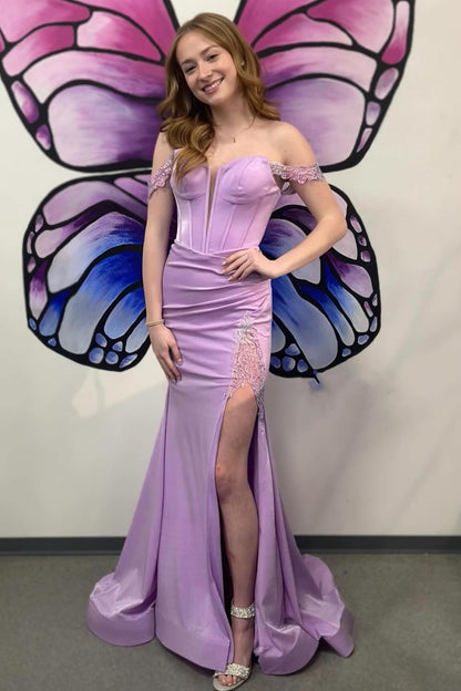 Stylish Mermaid Off the Shoulder Purple Corset Prom Dress