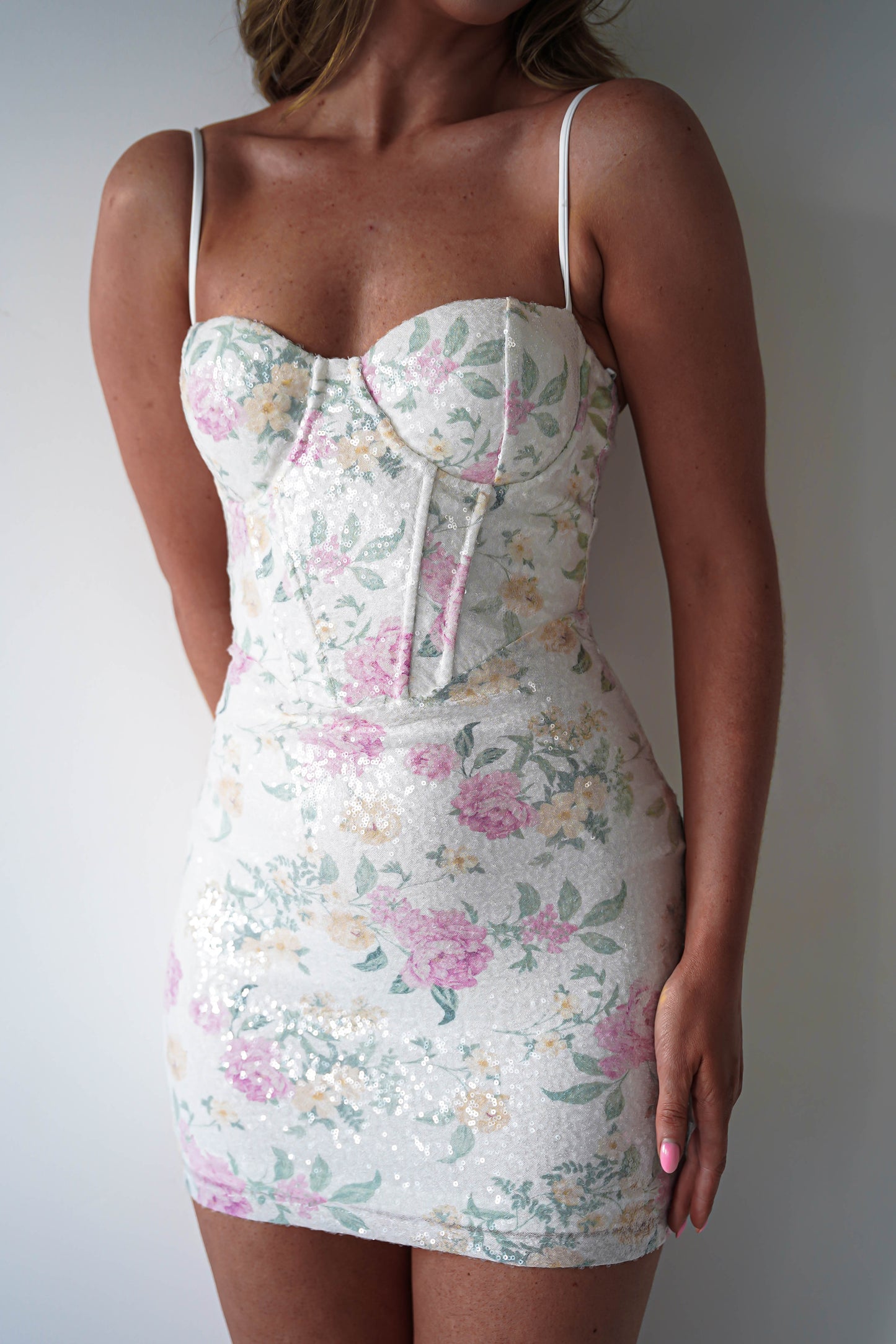Floral Corset Mini Dress with Spaghetti Straps