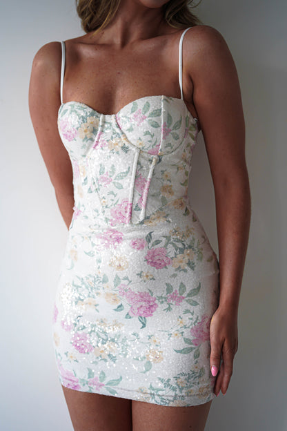 Floral Corset Mini Dress with Spaghetti Straps