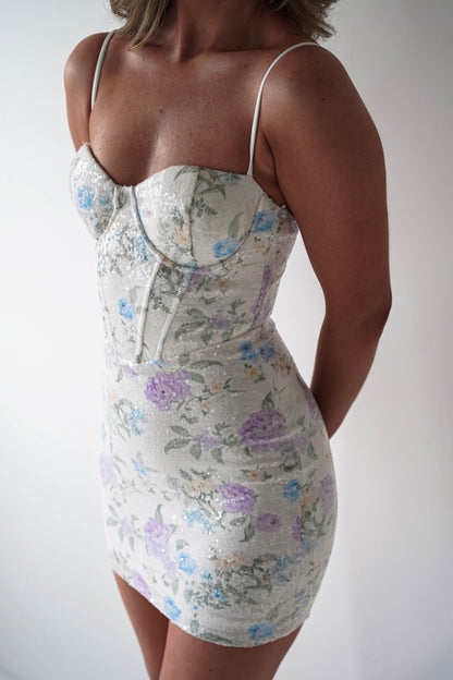 Floral Corset Mini Dress with Spaghetti Straps