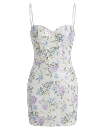 Floral Corset Mini Dress with Spaghetti Straps