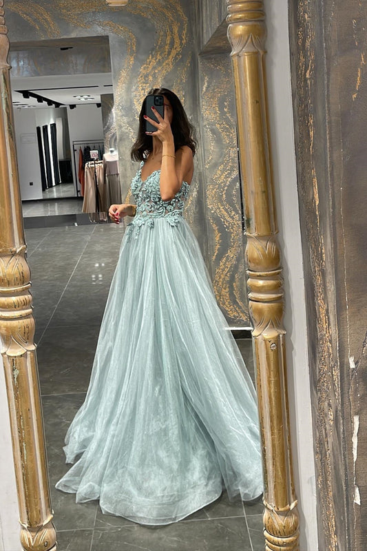 Mermaid Appliques Prom Dress UK with Beadings and Elegant Spaghetti-Straps