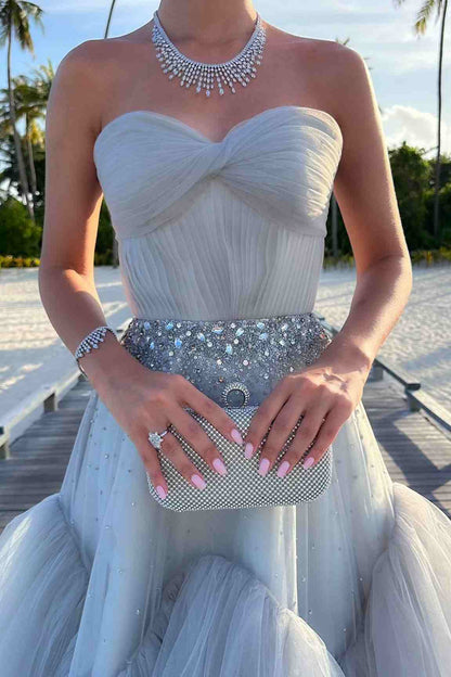 Sweetheart Sleeveless Pleated Tulle Party Gowns