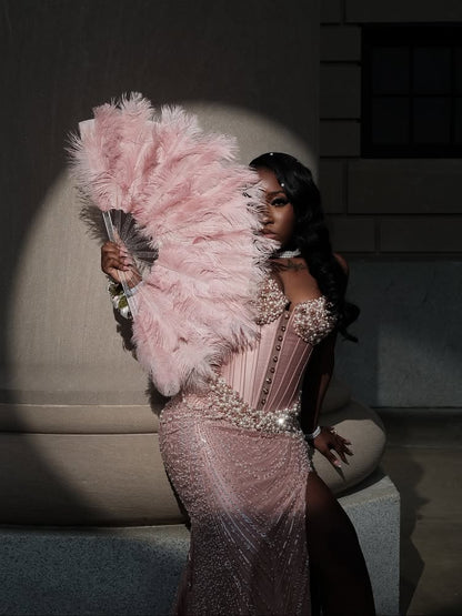 Sweetheart Half Sleeve Beaded Mermaid Side Slit Prom Dress