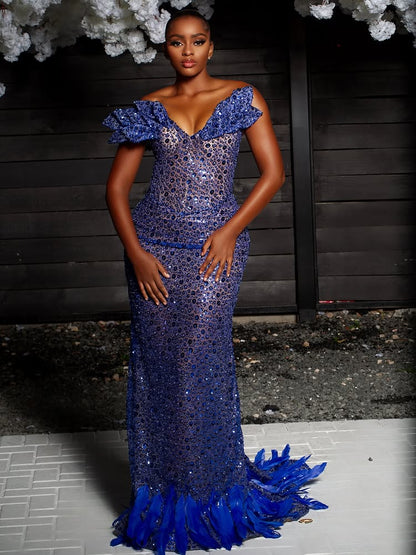 Sweetheart Sleeveless Beaded Sparkle Feather Prom Dress