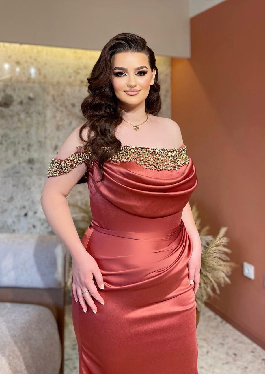 Simple Sleeveless Strapless Sequins Ruched Evening Dress