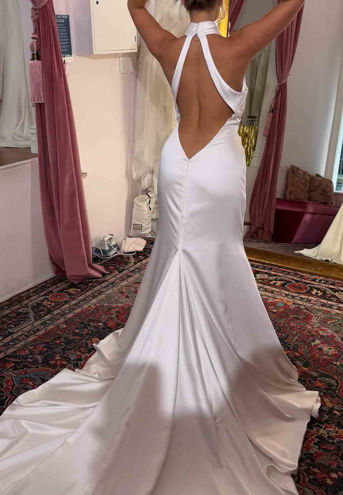 Halter Sleeveless Low Back Simple Court Train Trumpet Wedding Dresses