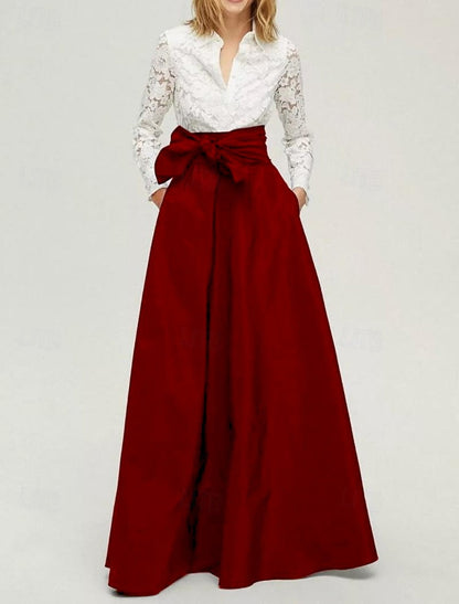 Long Sleeve Bow A-Line Floor-Length Formal Evening Dress