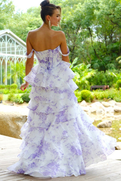 Sweetheart Sleeveless Print-Tulle Pleated Floor-Length Evening Dress