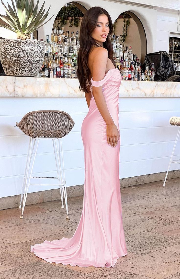 Off The Shoulder Satin Pink Evening Dress UK Floor length Mermaid