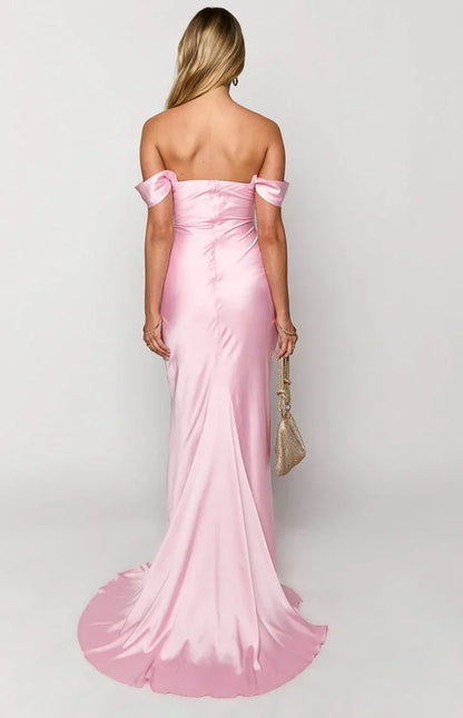 Off The Shoulder Satin Pink Evening Dress UK Floor length Mermaid