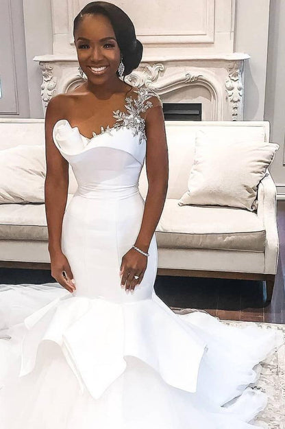 One-Strap Beaded Sequined Mermaid Wedding Dress