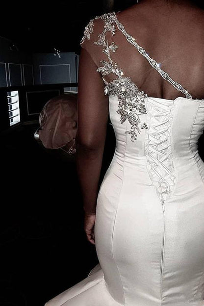 One-Strap Beaded Sequined Mermaid Wedding Dress