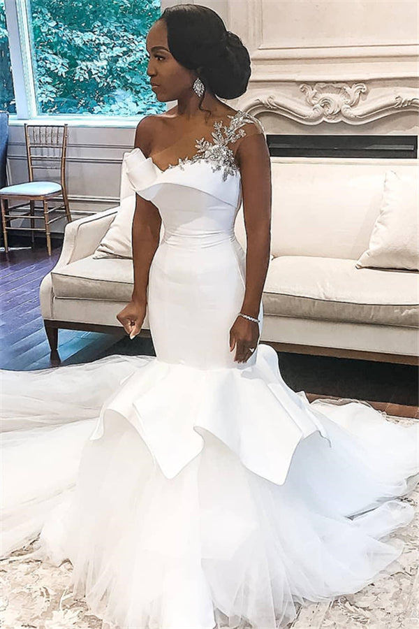 One-Strap Beaded Sequined Mermaid Wedding Dress