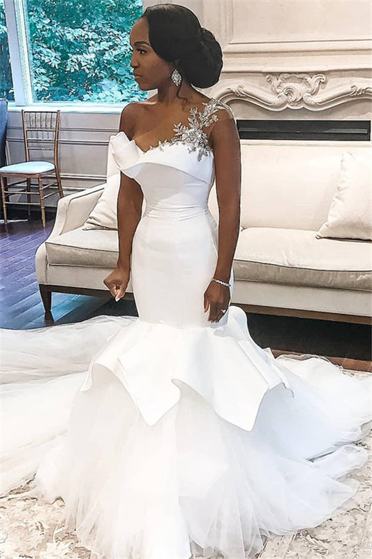 One-Strap Beaded Sequined Mermaid Wedding Dress