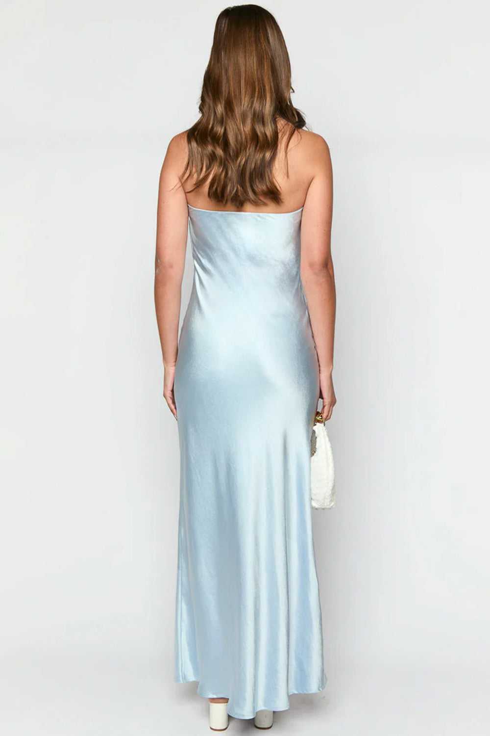 Sheath Strapless Blue Long Party Dress with Bowknot