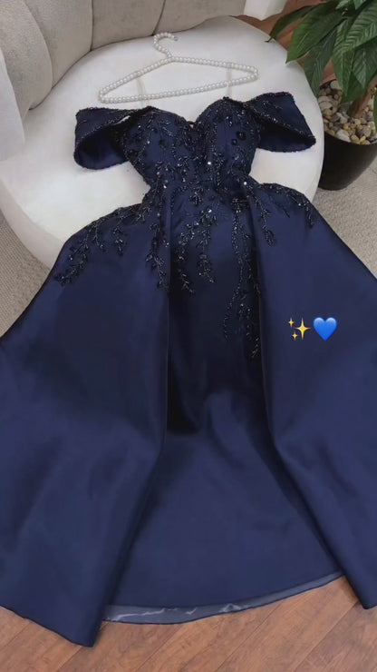 Off-Shoulder Beaded Ball Gown