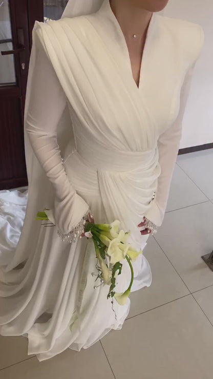 Structured Shoulder Long Sleeve Wedding Dress