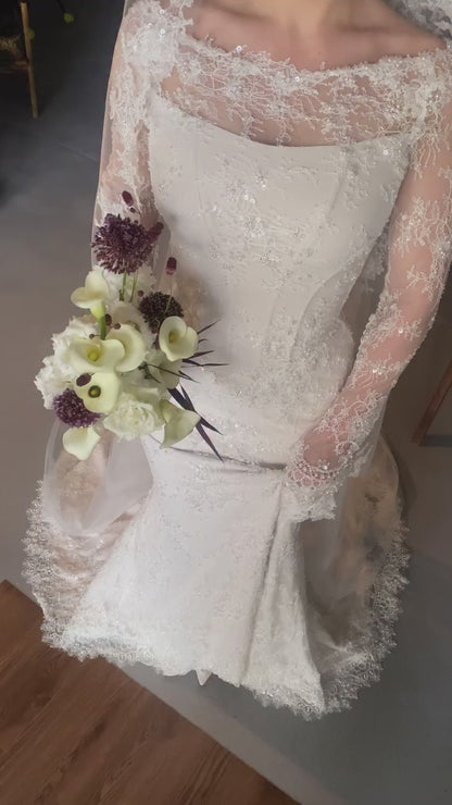 Lace Illusion Long Sleeve Wedding Dress