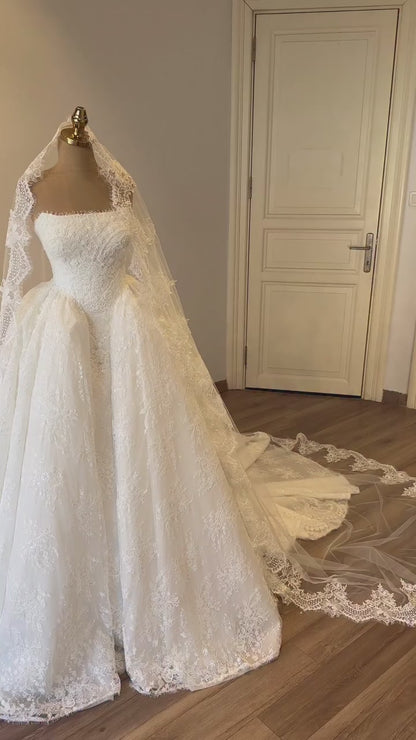Strapless Lace Ball Gown Wedding Dress