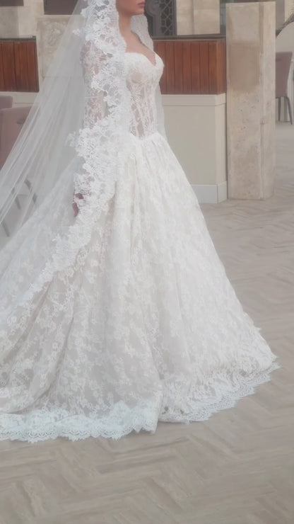 Lace Corset Long Sleeve Ball Gown Wedding Dress