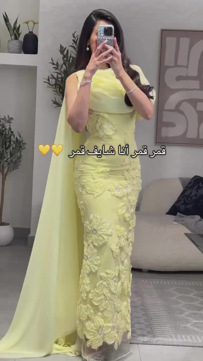 Draped Cowl Cape Evening Gown