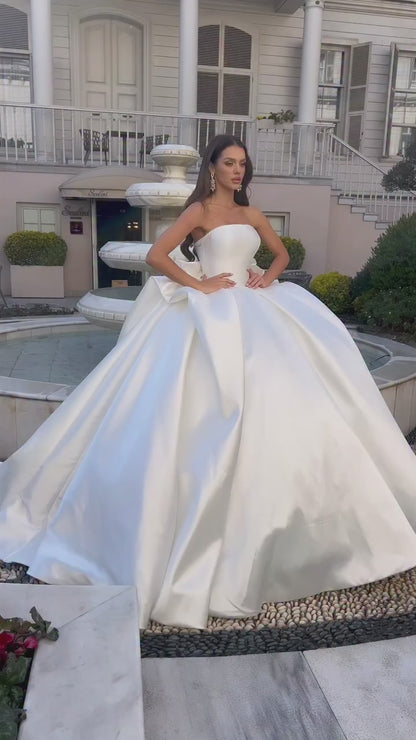 Strapless Satin Ball Gown with Pleated Skirt