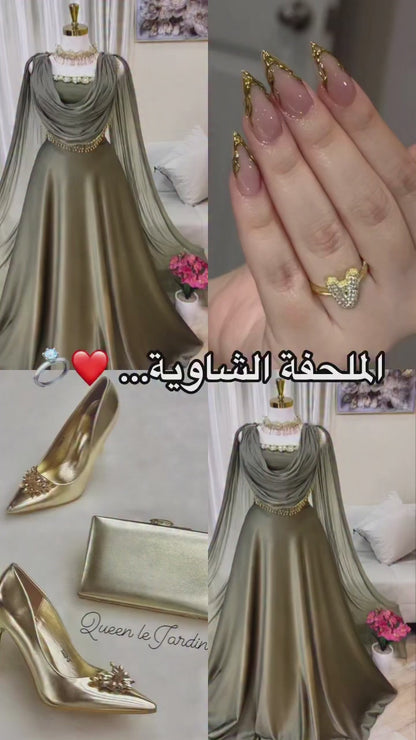 Draped Cowl Cape Evening Gown