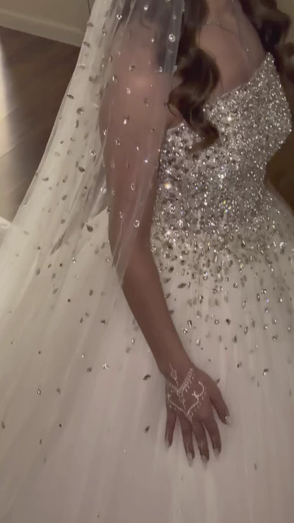 Crystal Embellished Strapless Tulle Ball Gown