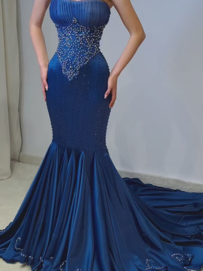 Strapless Corset Mermaid Gown with Beaded Bodice