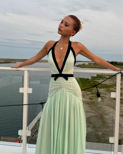 Mint Halter Chiffom Floor Length Prom Dress
