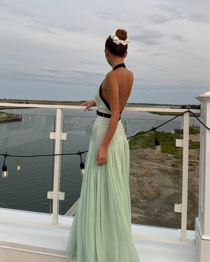 Mint Halter Chiffom Floor Length Prom Dress