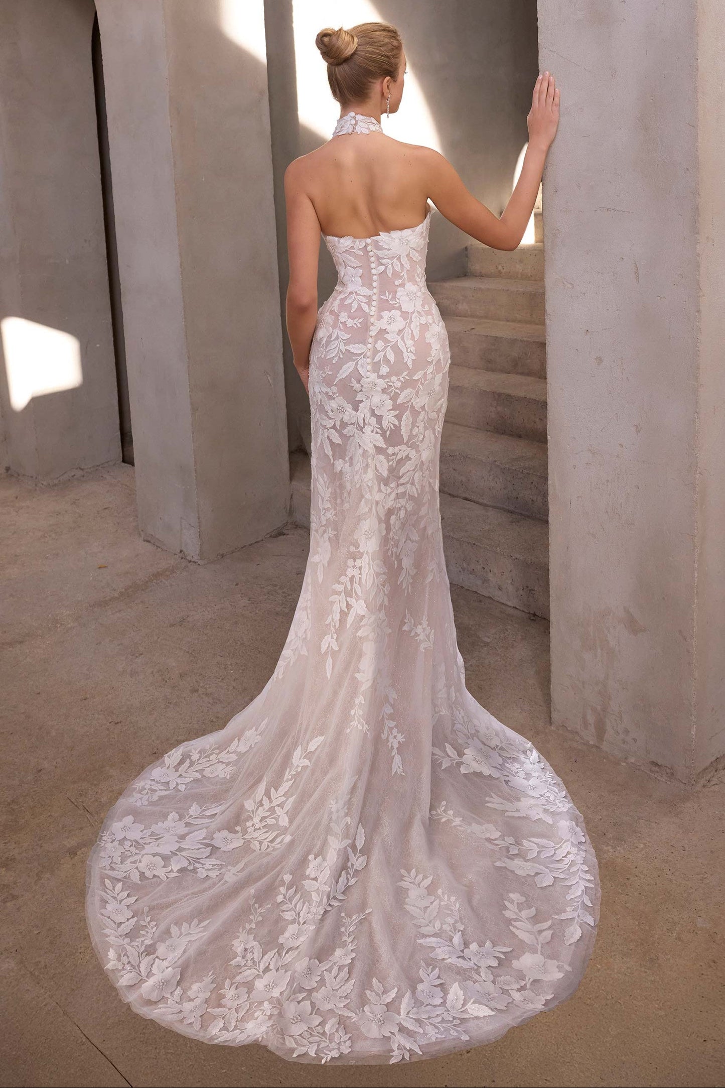 High Neck 3D Lace Illusion Wedding Dress