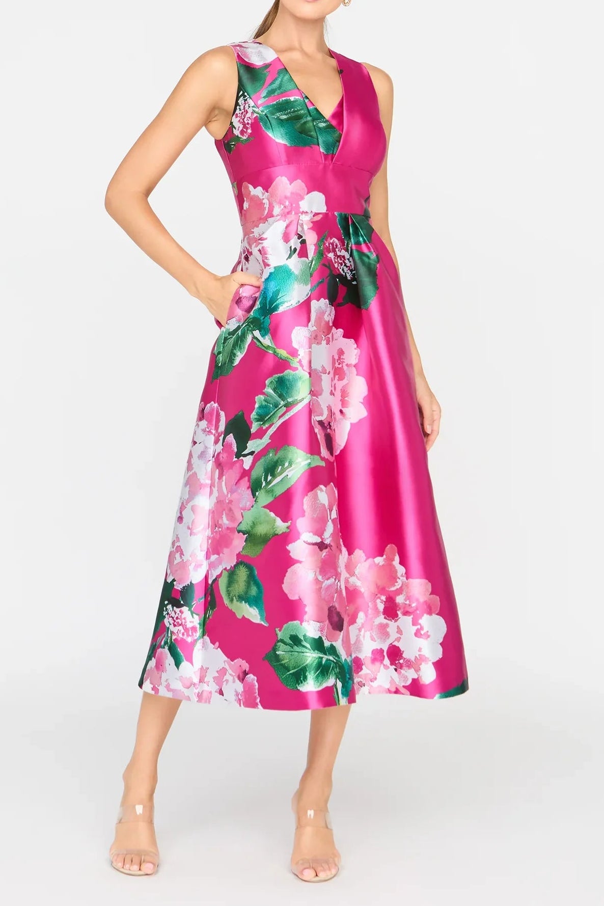 Pink Spring A-Line Tea Length Dress
