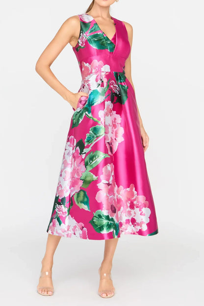 Pink Spring A-Line Tea Length Dress