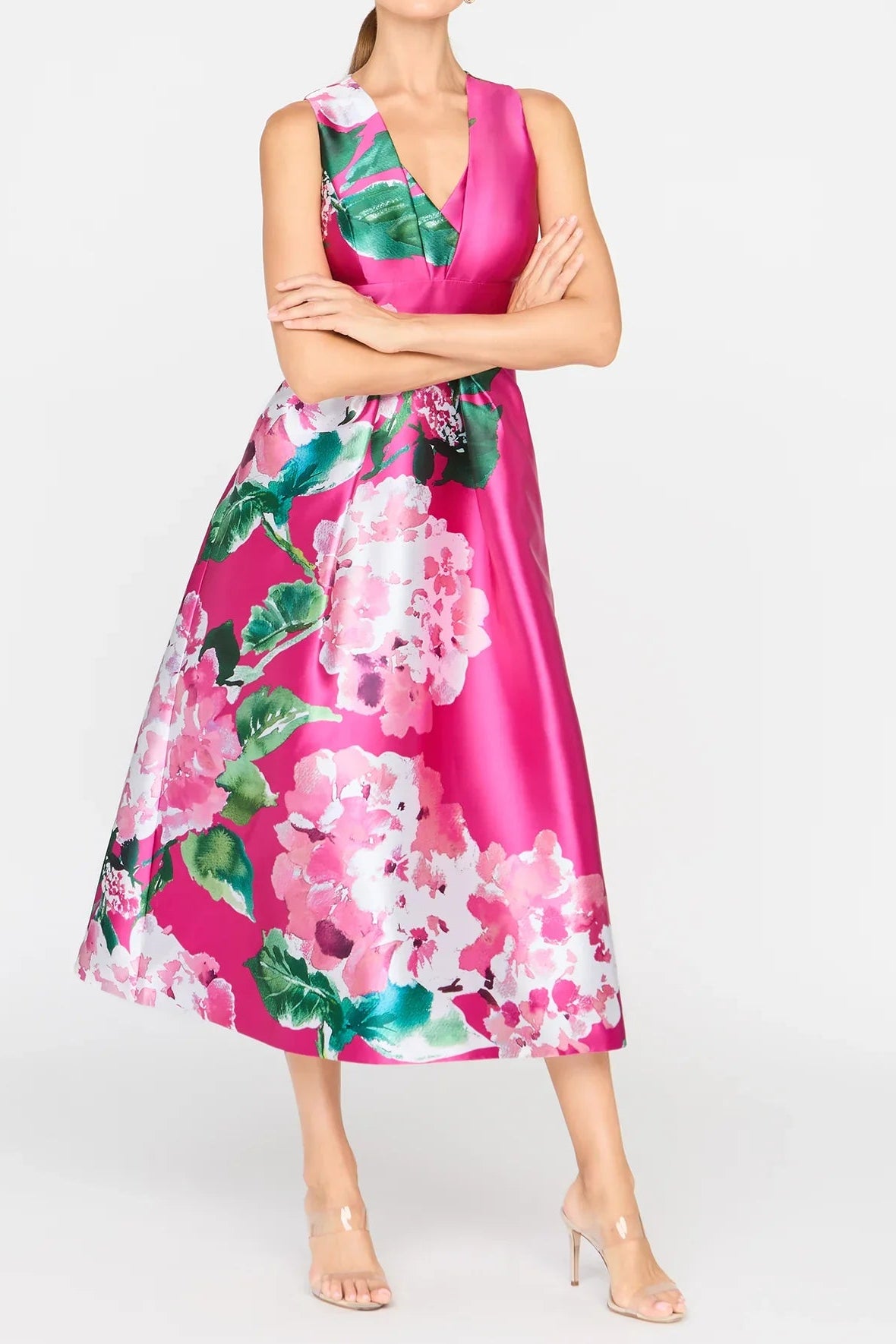 Pink Spring A-Line Tea Length Dress