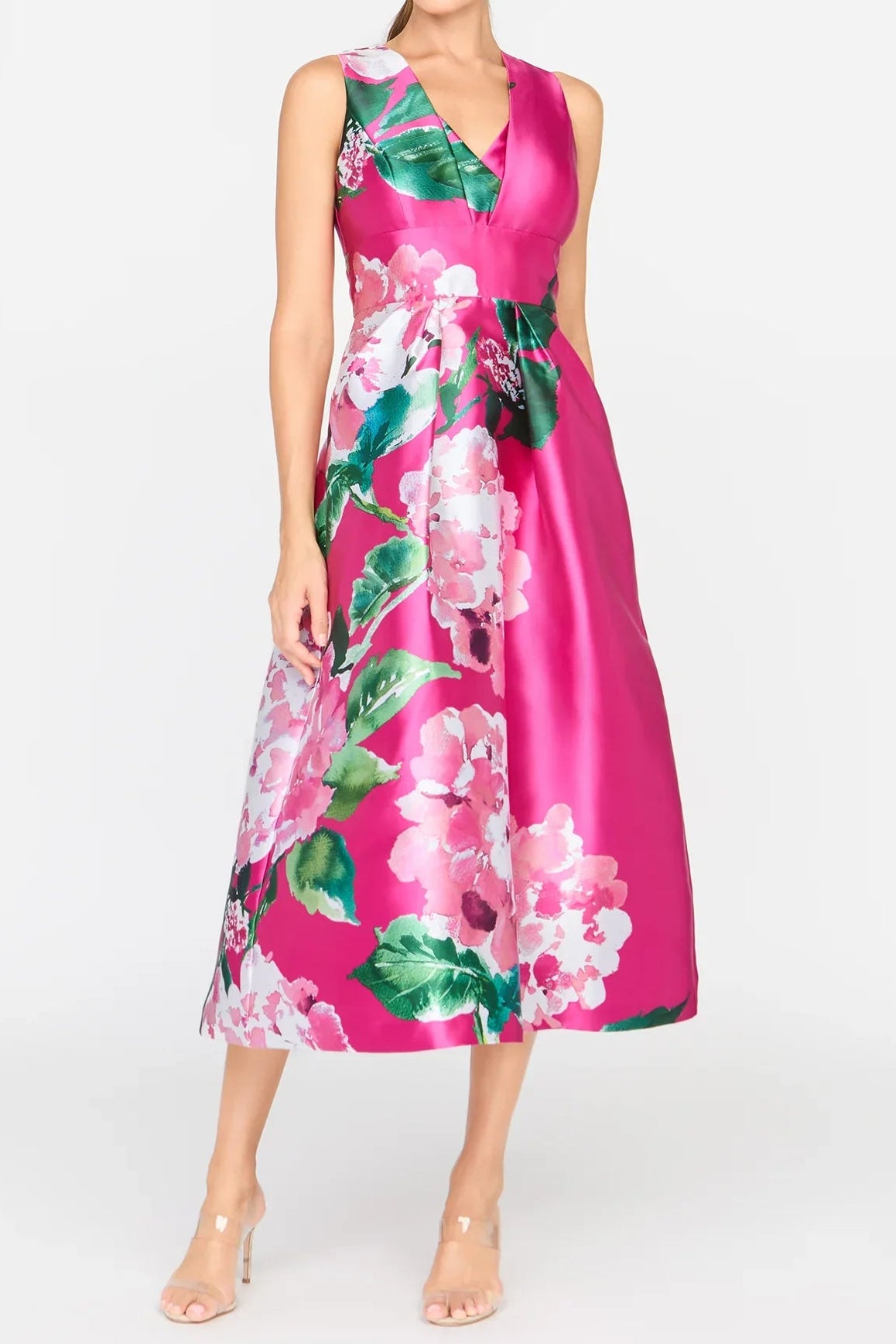 Pink Spring A-Line Tea Length Dress