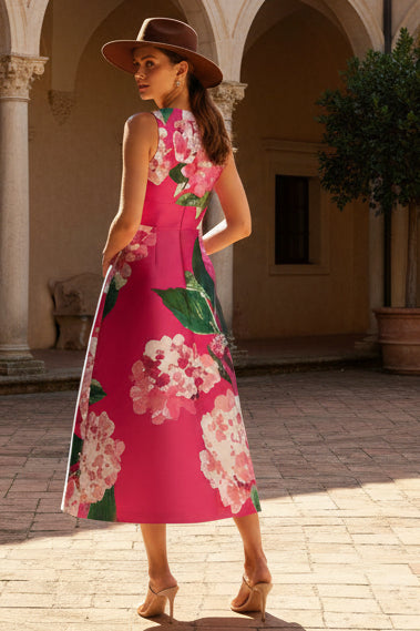 Pink Spring A-Line Tea Length Dress